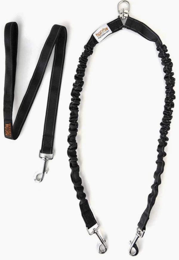 Double Bungee Dog Leash- Black with Handle