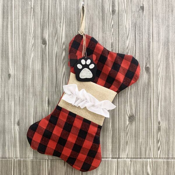 Bone Shaped Buffalo Plaid Stocking with Lace