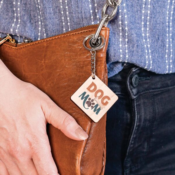 Dog Mom Maple Veneer Keychain