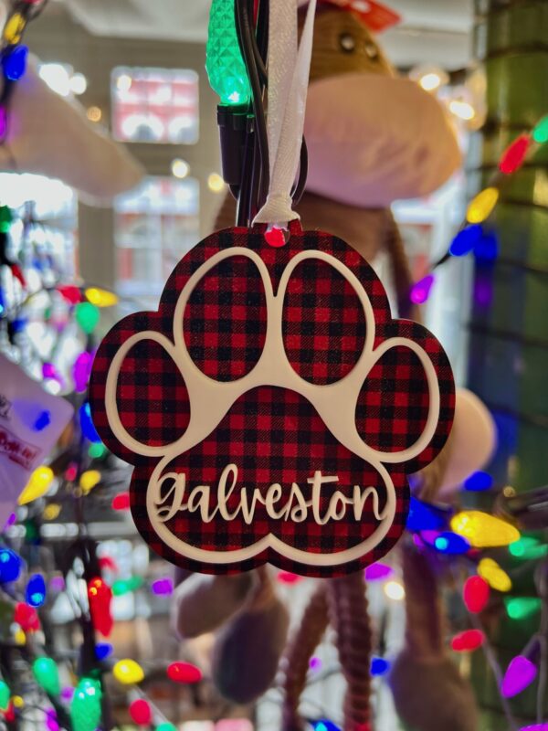 Buffalo Plaid Galveston Paw Print Ornament