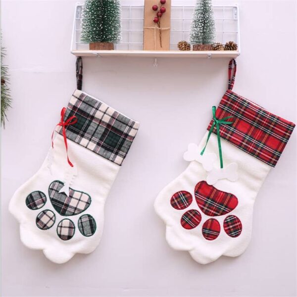 Green Plaid Dog/Cat Paw Stocking