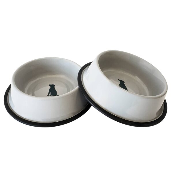 Dog Bowl - Cool Grey With Teal Dog