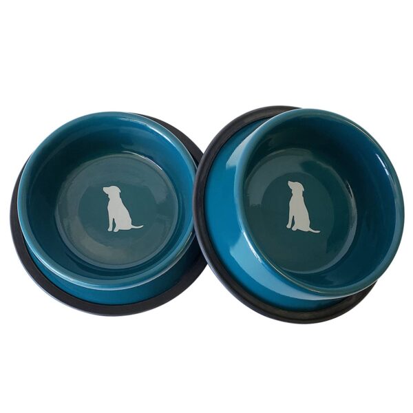 Dog Bowl - Teal With Grey Dog