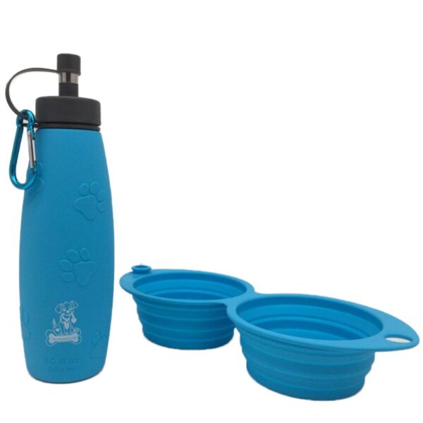 2 in 1 Travel Set - 12oz Dual Sided Collapsible Bowl and 20oz Water Bottle