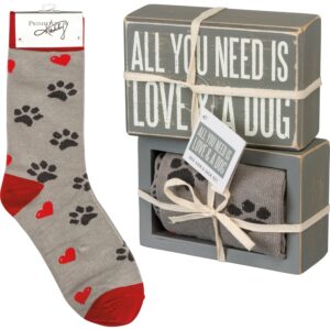 Box Sign & Sock Set - Love Dog