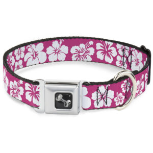 Dog Collar Bone -Hibiscus Neon Pink/White